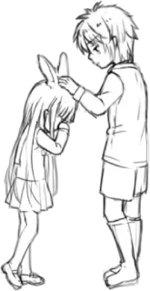 😭 动漫, 素描, 插画, 悲伤, 兔耳朵, 孩子, 安慰 telegram sticker
