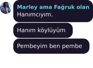 🥁 Marley ama Fağruk olan Hanımcıyım.

Hanım köylüyüm

Pembeyim ben pembe whatsapp sticker