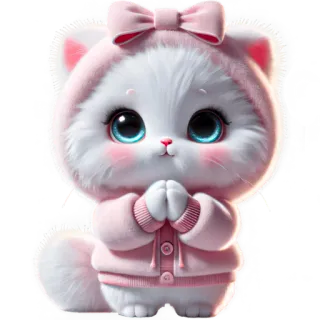 🥹 귀여운, 카와이, 새끼 고양이, 고양이, 애니메이션, 분홍색, 폭신한, 만화 whatsapp sticker