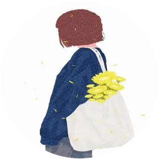 🌸 девушка, цветы, свитер, сумка-шоппер, иллюстрация, женщина telegram sticker