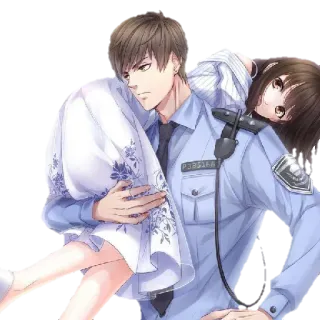 👮 Аниме, Пара, Нести, Офицер, Полиция telegram sticker