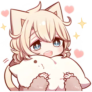 😨 Anime, Gatto, Kawaii, Carino, Adesivo, Cuori, Stelle, Chibi whatsapp sticker