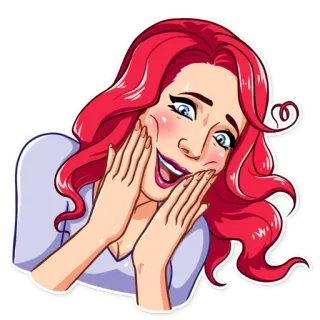 ☺️ femme, cheveux roux, dessin animé, joyeux, excité(e), portrait telegram sticker
