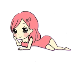 🙂 Cartoon, Rosa, Mädchen, Liegend, Anime telegram sticker
