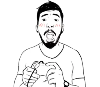 🎮 gamer, surprised, game controller, cartoon, man, shocked, beard telegram sticker