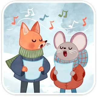 ❄️ lis, mysz, kolędowanie, zima, muzyka, zwierzęta, świąteczny telegram sticker