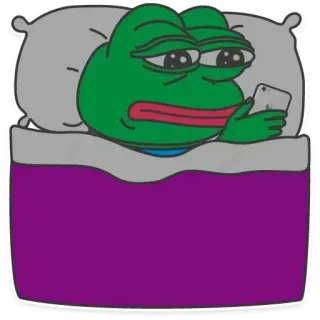 😐 Pepe the Frog Meme, Rana, Triste, Cama, Teléfono, Pepe telegram sticker