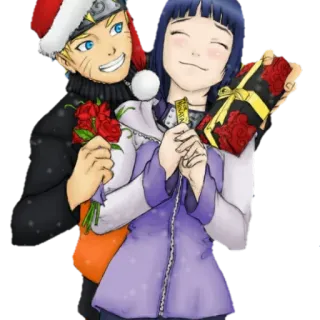 🎁 Naruto 애니메이션, 나루토, 히나타, 크리스마스, 선물, 장미 telegram sticker
