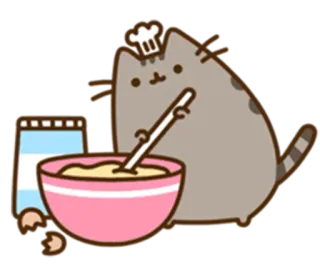 🍴 Pusheen cat, cartoon, cute, cooking, chef, baking whatsapp sticker