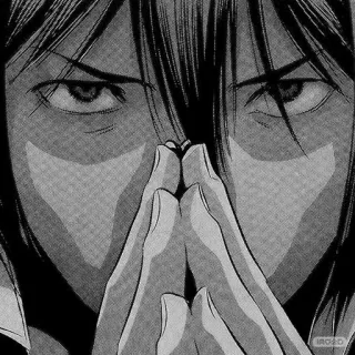 👀 manga, anime, face, eyes, hands whatsapp sticker