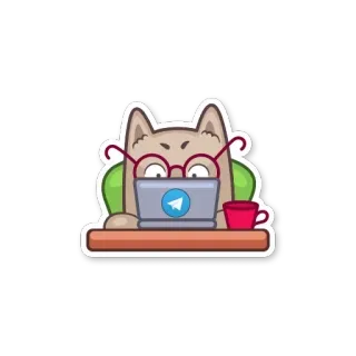 😀 gatto, portatile, computer, caffè, Telegram, lavoro, ufficio telegram sticker