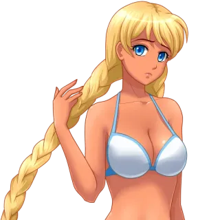 😕 kobieta, bikini, blondynka, warkocz, lato, anime, plaża telegram sticker