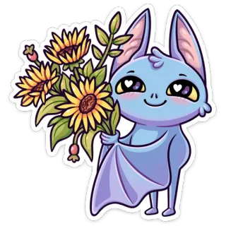 🌼 chauve-souris, tournesols, mignon, dessin animé, autocollant, animal telegram sticker