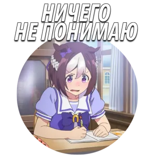 😟 НИЧЕГО
НЕ ПОНИМАЮ 动漫, 赛马娘, 困惑, 学习, 俄文 whatsapp sticker