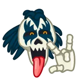 💀 sticker, skelett, rock on, handzeichen, zunge, monster, teufelshörner, heavy metal whatsapp sticker