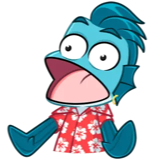 🐟 pesce, cartone animato, personaggio, camicia hawaiana, tropicale, divertente, sciocco, espressione telegram sticker