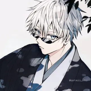 💠 Anime, Personaje, Pelo Blanco, Gafas de Sol, Arte, Ilustración whatsapp sticker