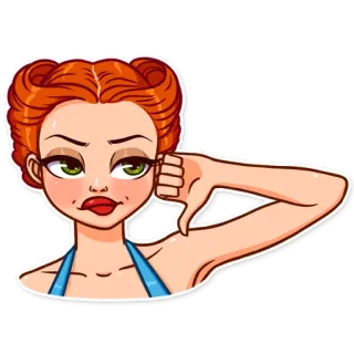 👎 mujer, pulgares abajo, disgusto, pelirrojo, dibujos animados, emoción telegram sticker