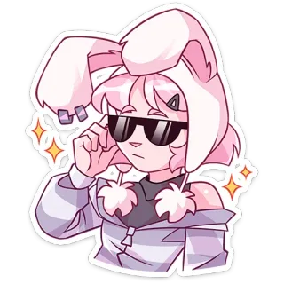 😎 动漫女孩, 兔耳朵, 太阳镜, 卡通, 贴纸, 可爱 whatsapp sticker