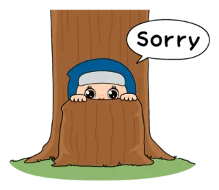 🥷 Sorry Entschuldigung, sorry, Cartoon, Figur, Baum, verstecken, süß telegram sticker