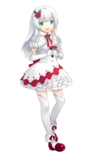 😉 Anime, Fille, Mignon, Cheveux Blancs, Roses, Robe whatsapp sticker