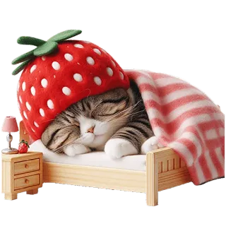 😴 kat, slapen, aardbei, bed, schattig, dier, kitten telegram sticker