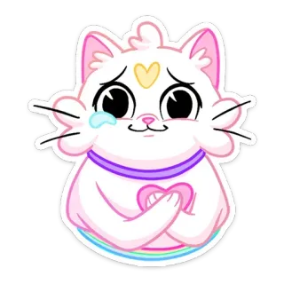 😢 кот, милый, грустный, мультфильм, сердце, радуга, наклейка telegram sticker