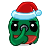 🤫 クリスマス, サンタ帽子, 緑, 舌, 絵文字 telegram sticker