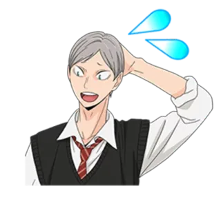 😅 アニメ, キャラクター, 汗, 緊張, ハイキュー!!, 宮侑 telegram sticker