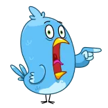 😮 burung, kartun, menunjuk, terkejut, biru telegram sticker