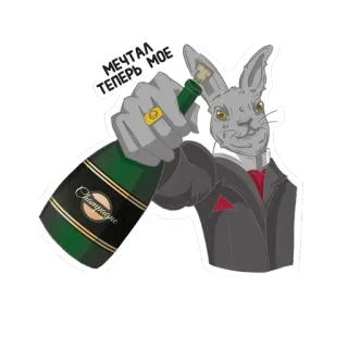 🍾 МЕЧТАЛ ТЕПЕРЬ МОЕ coniglio, champagne, anello, abito, bere, lusso, cartone animato whatsapp sticker