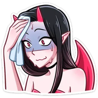 😰 Аниме, Дьявол, Нервный/Нервная, Пот, Девушка whatsapp sticker