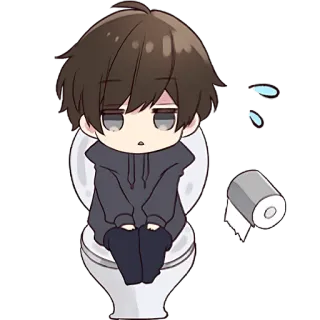 🚽 Аниме, Парень, Туалет, Ванная, Кавай, Чиби, Мультфильм whatsapp sticker