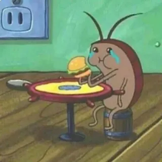 🌟 cartoon, sad, hamburger, crying, cockroach, eating whatsapp sticker
