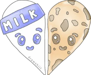 ❤ MILK leite, biscoito, comida, fofo, coração, desenho animado whatsapp sticker