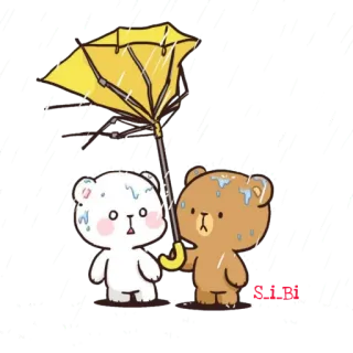 🥴 orsi, carino, pioggia, ombrello, cartoni animati, animali telegram sticker