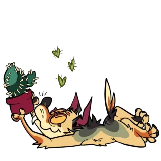 💋 Desenho animado, Animal, Cacto, Planta, Deitado, Relaxado, Cachorro, Animal de estimação telegram sticker