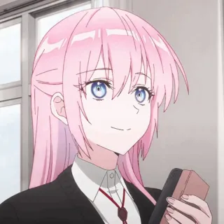 🍬 anime, rambut merah muda, seragam sekolah, wanita, gadis, senyum telegram sticker