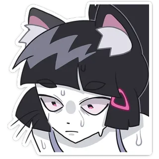 🥵 catgirl, anime, sweating, worried, tired, cat ears, cartoon telegram sticker
