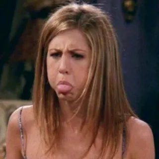 😝 Rachel Green Friends śmieszna mina, głupie, Jennifer Aniston, serial TV, sitcom z lat 90, Rachel Green telegram sticker