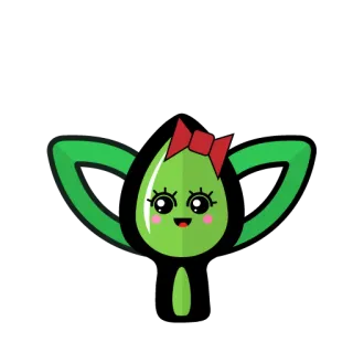 👩 kawaii, fofo, folha, verde, laço telegram sticker