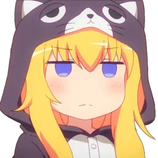 😐 anime, menina, fofa, moletom com capuz, gato, entediada telegram sticker