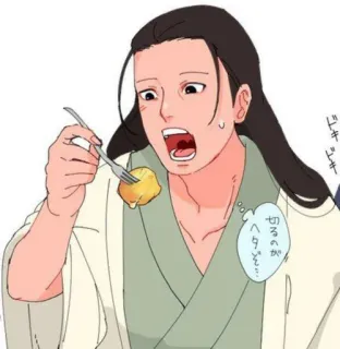 🤤 切るのが ヘタだ… comiendo, anime, manga, comida, japonés, personaje telegram sticker