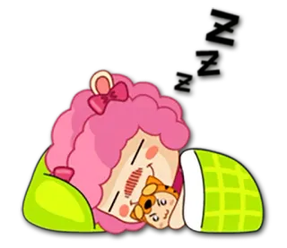 😴 zzz schlafend, Cartoon, süß, pinke Haare, Schlafenszeit, Nickerchen, verschlafen, Figur whatsapp sticker