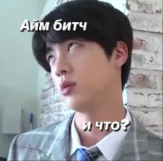 😒 Jin Айм битч
и что? kpop, bts, meme, divertente, asiatico, intrattenimento telegram sticker