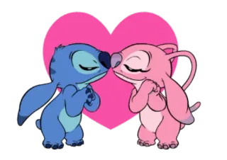💏 Stitch Lilo & Stitch การ์ตูน, จูบ, ความรัก, น่ารัก, หัวใจ, เอเลี่ยน whatsapp sticker