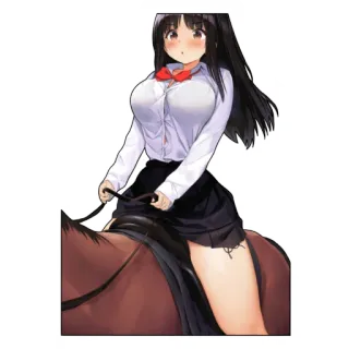 ☁️ 动漫, 女孩, 马, 校服, 骑马 telegram sticker