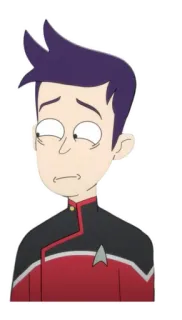 ☹️ Brad Boimler Star Trek: Lower Decks Star Trek, Lower Decks, Brad Boimler, desenho animado, personagem, ficção científica telegram sticker