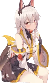 😍 fille anime, oreilles de renard, cheveux blancs, personnage, manga telegram sticker