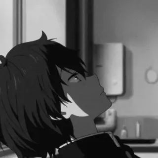 🕸 Anime, Mangá, Menino, Preto e branco, Triste, Contemplativo telegram sticker